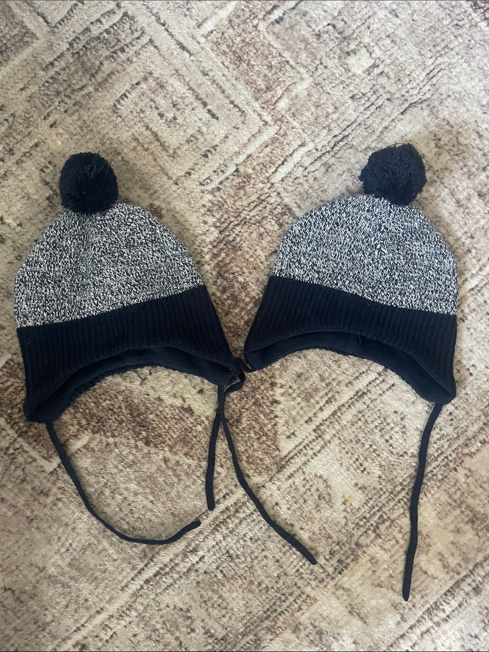 H&M 2 Pack Kids Black and Gray Pom Pom Earflap Hat